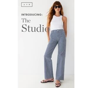 AYR The Studio Pants High Waisted Hickory-Stripe Japanese Denim Womens Size 28